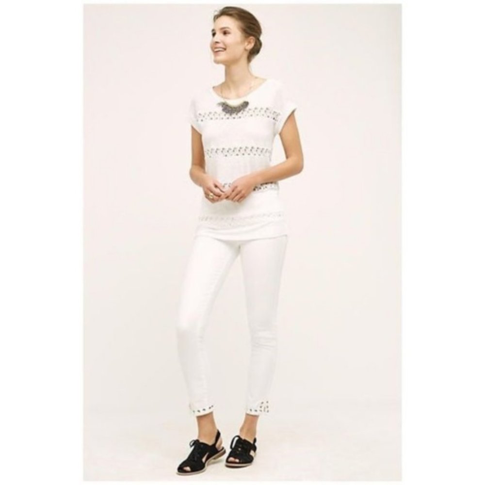Anthropologie AKEMI + KIN White Linen Lace tee